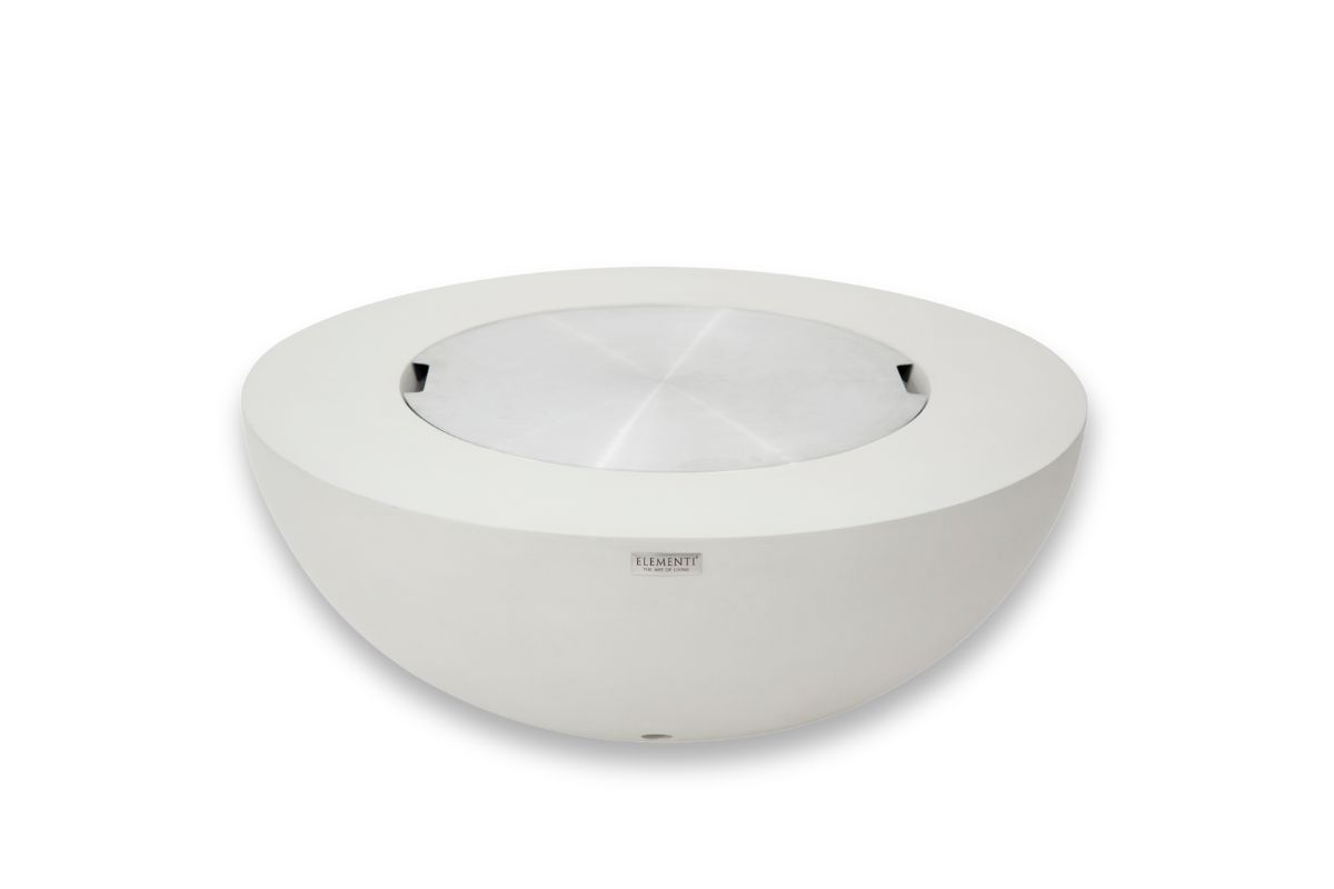 LUNAR BOWL Cream White fire pit with the stainless steel lid