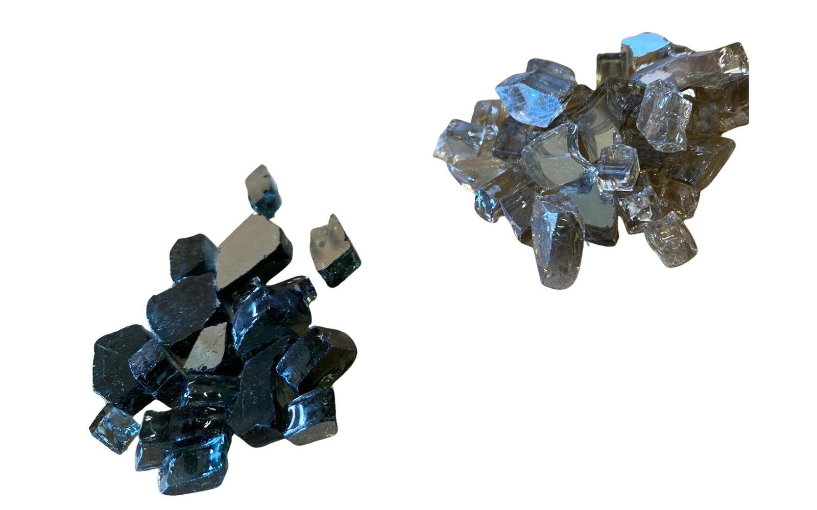 Black and bronze fire glass side by side