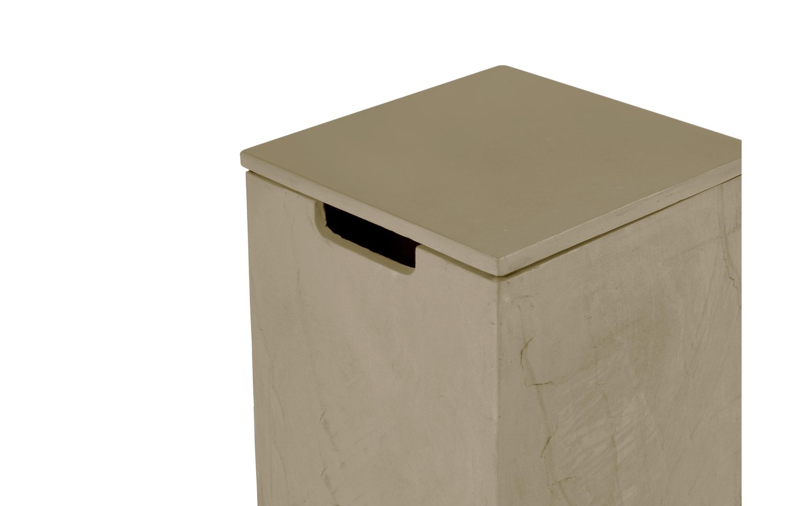 Bottle cover with a sandstone finish and lid up close