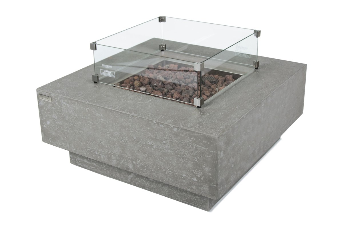 MANHATTAN Light Grey fire pit with the glass wind guard