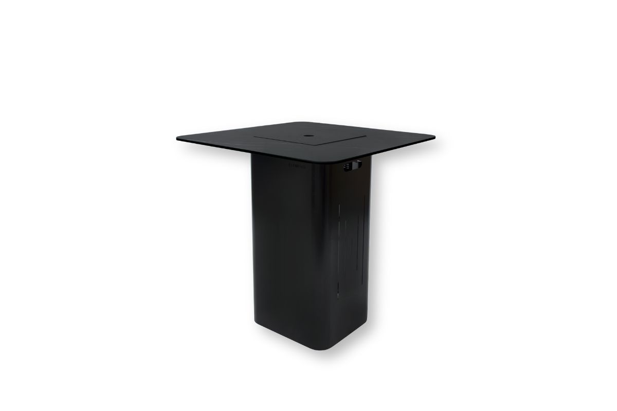The black marble décor porcelain top of the KÖLN table up close