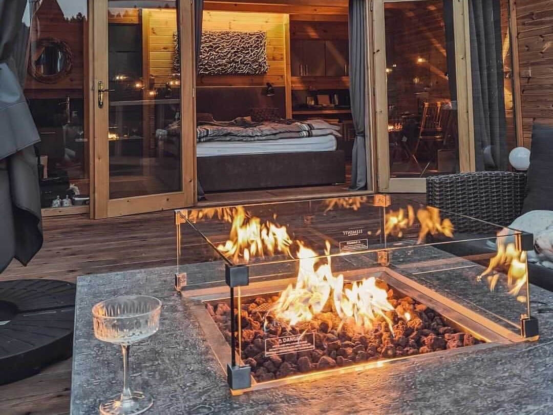 The flame over the lava stones in the LISMORE fire pit