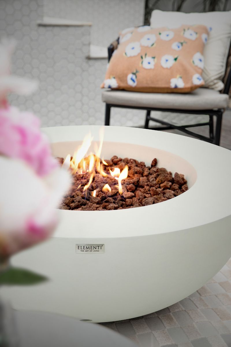 LUNAR BOWL Cream White with a lit fire